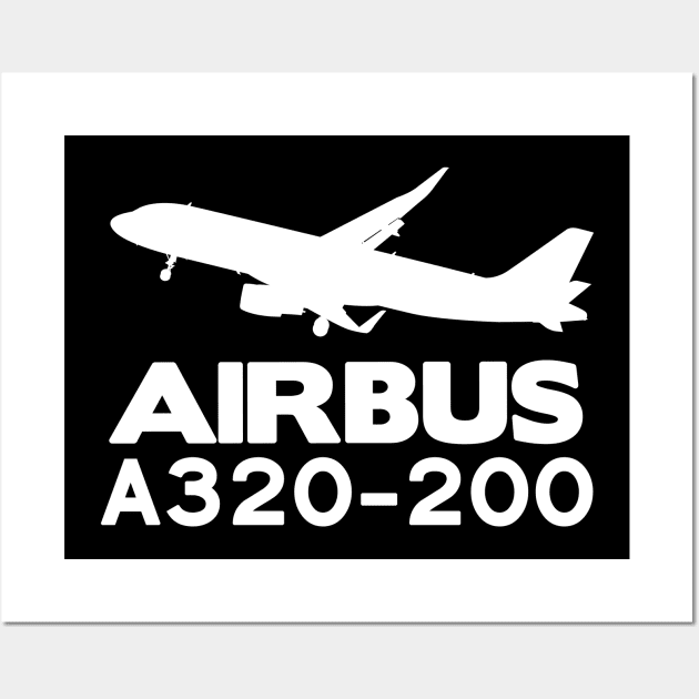 Airbus A320-200 Silhouette Print (White) Wall Art by TheArtofFlying